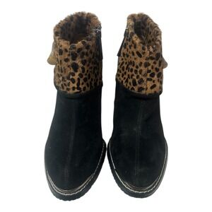 Donald J Pliner Antonia Black Suede Leopard Calf Hair Ankle Boots Size 8.5